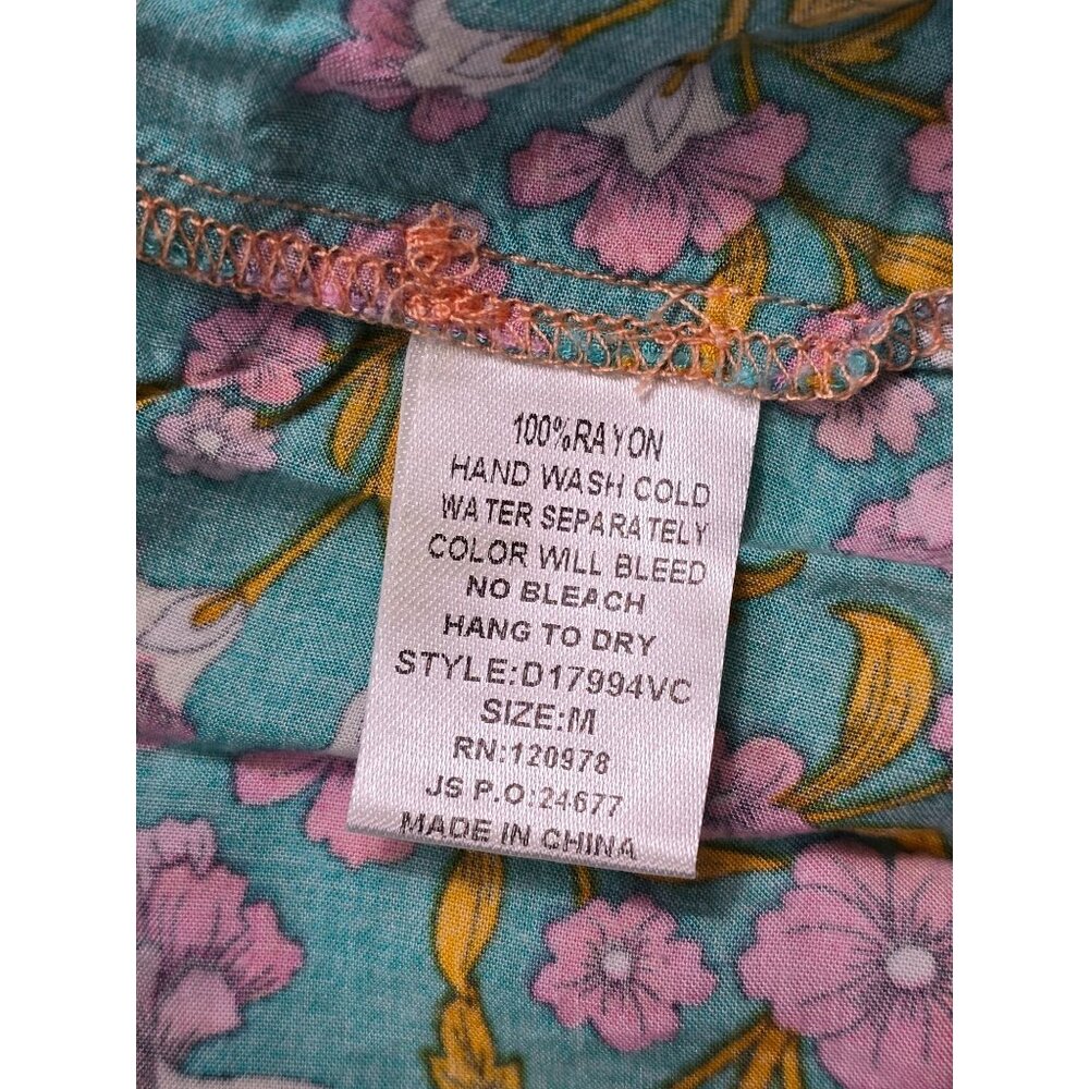 VICI Floral Boho Maxi Dress Medium Peach Teal Sleeveless Adjustable Straps - Picture 3 of 5